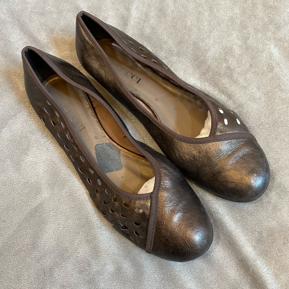 Vintage Sesto Meucci Bronze Metallic Leather Flats Women Size 9